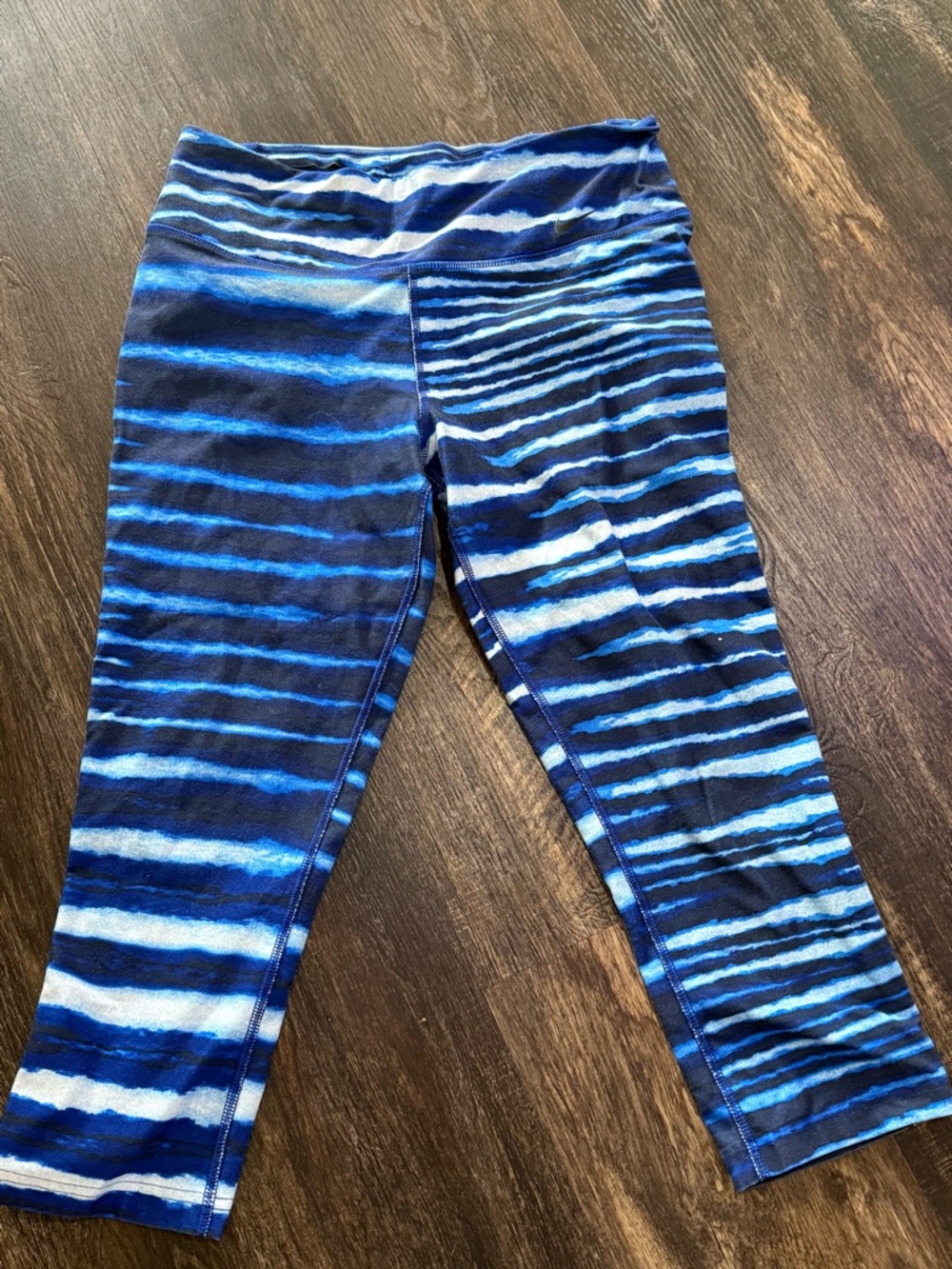 Nike Blue & White Striped Capri Leggings